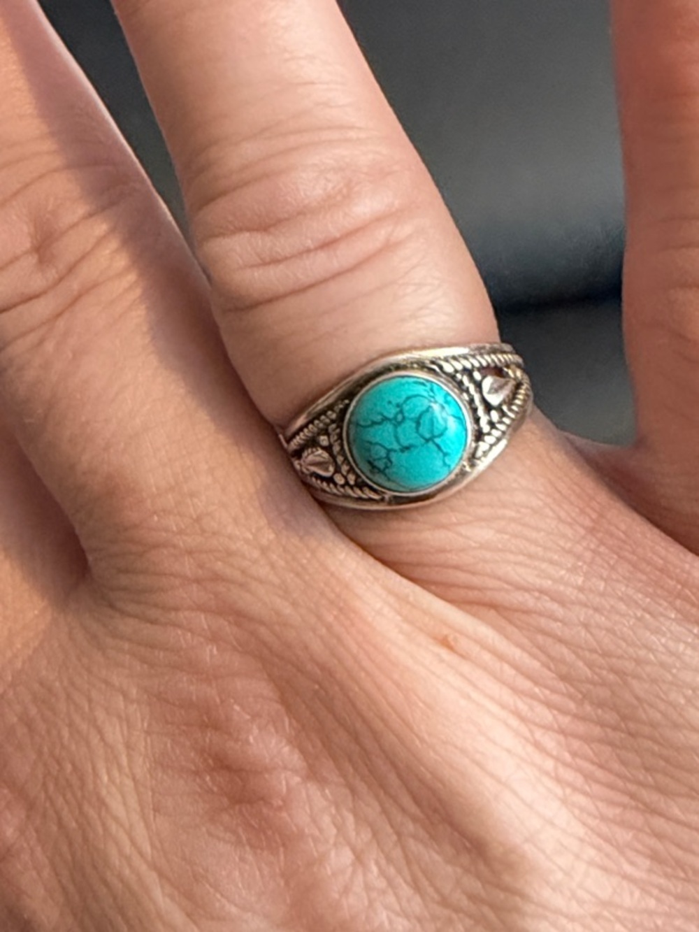 Sterling-Style Silver Ring with Turquoise Stone - Women's Jewelry